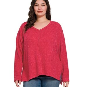 SWEATER Red PLUS SIZE  V-NECK CENTER SEAM SWEATER